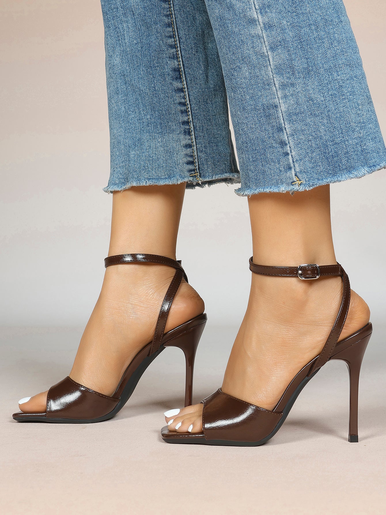 Women's Black Square Toe Ankle Strap Heeled Sandals Wedding Party Casual Shoes