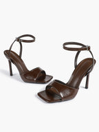 Women's Black Square Toe Ankle Strap Heeled Sandals Wedding Party Casual Shoes