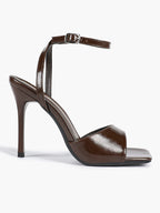 Women's Black Square Toe Ankle Strap Heeled Sandals Wedding Party Casual Shoes