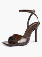 Women's Black Square Toe Ankle Strap Heeled Sandals Wedding Party Casual Shoes