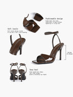 Women's Black Square Toe Ankle Strap Heeled Sandals Wedding Party Casual Shoes