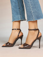 Women's Black Square Toe Ankle Strap Heeled Sandals Wedding Party Casual Shoes