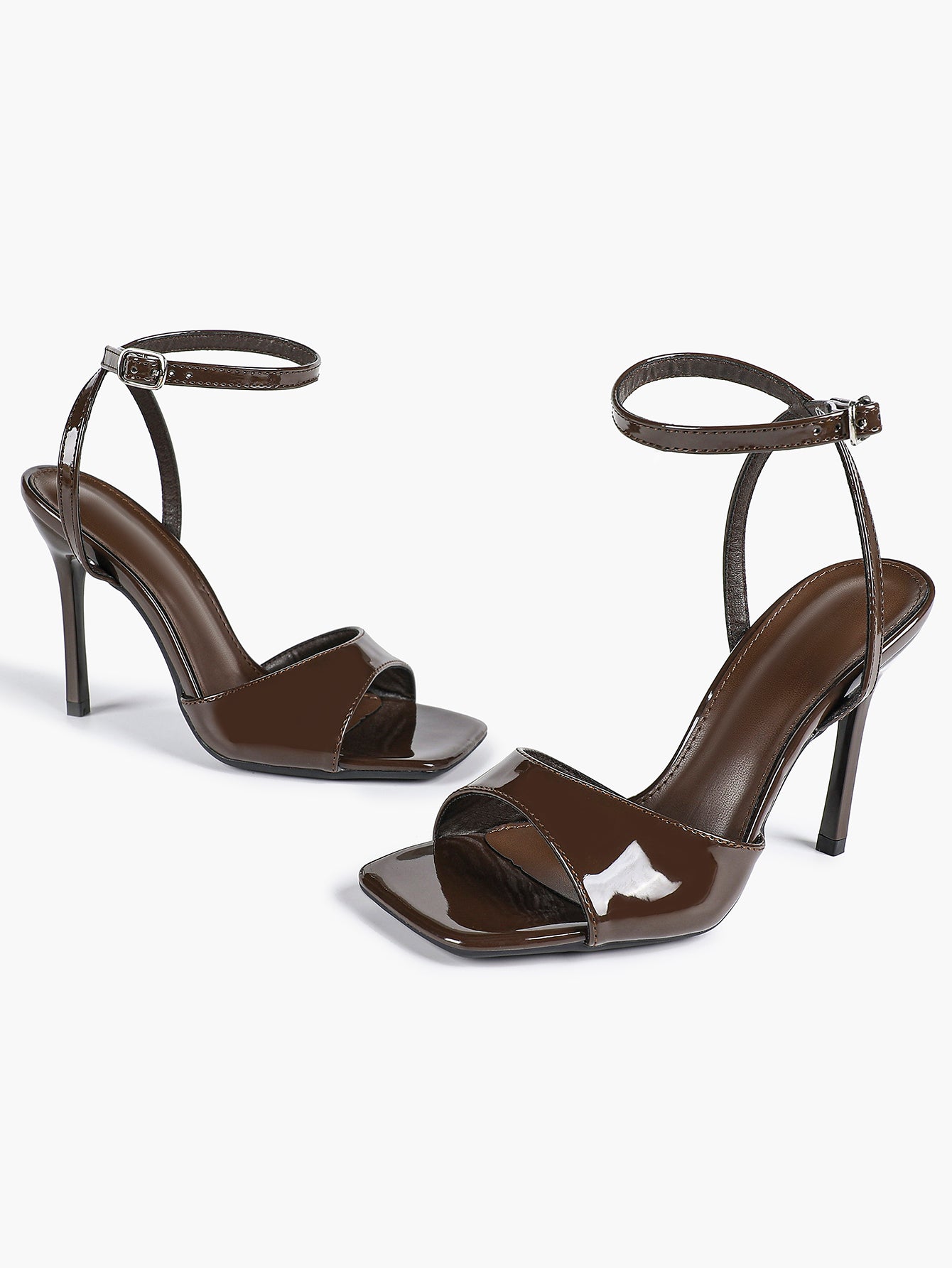 Women's Black Square Toe Ankle Strap Heeled Sandals Wedding Party Casual Shoes