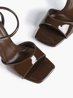Women's Black Square Toe Ankle Strap Heeled Sandals Wedding Party Casual Shoes