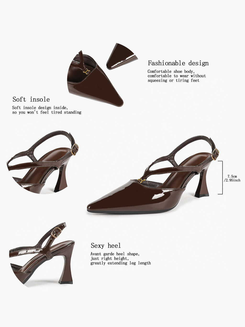 Slimming V-Strap Pumps - Chocolate Patent Heels for Delicate Foot Framing