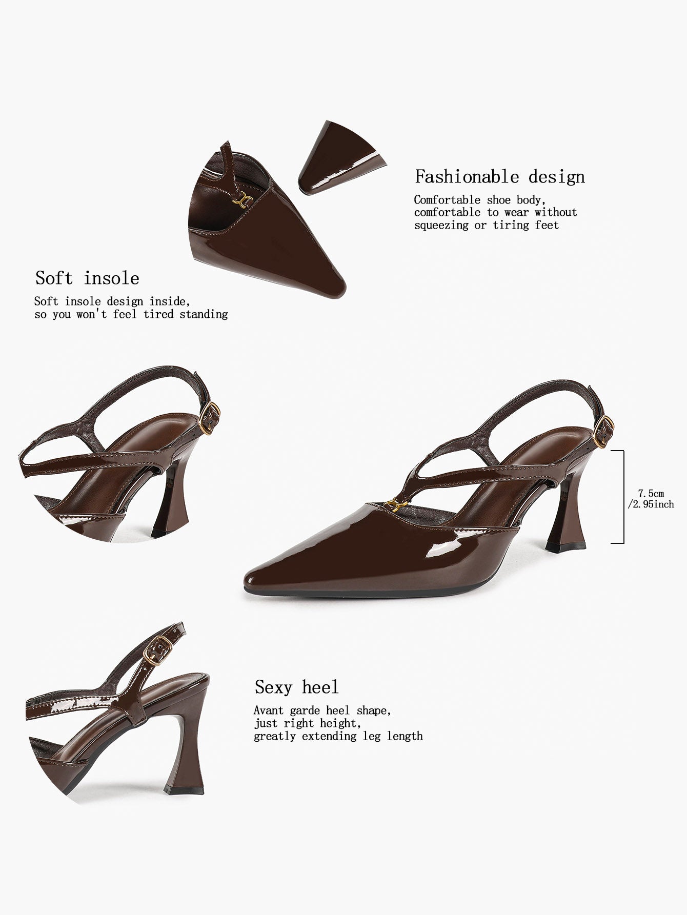 Slimming V-Strap Pumps - Chocolate Patent Heels for Delicate Foot Framing