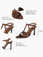 Velvet Mocha: Brown Satin Knotted Sandals for Warm Autumn/Winter Sophistication
