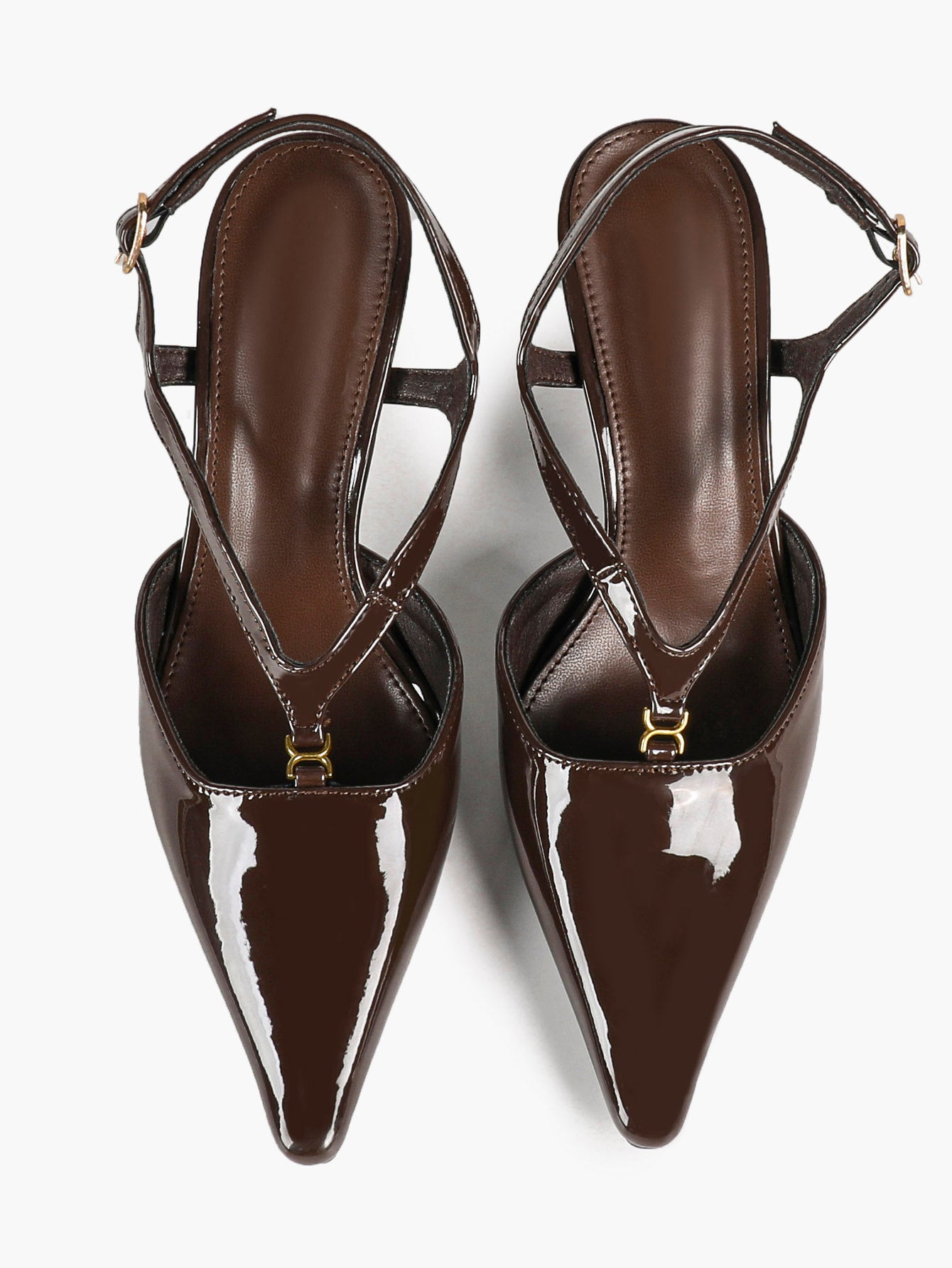 Slimming V-Strap Pumps - Chocolate Patent Heels for Delicate Foot Framing