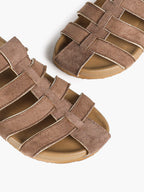 Camel Suede Woven Cage Slides with Silver-Tone Side Buckle