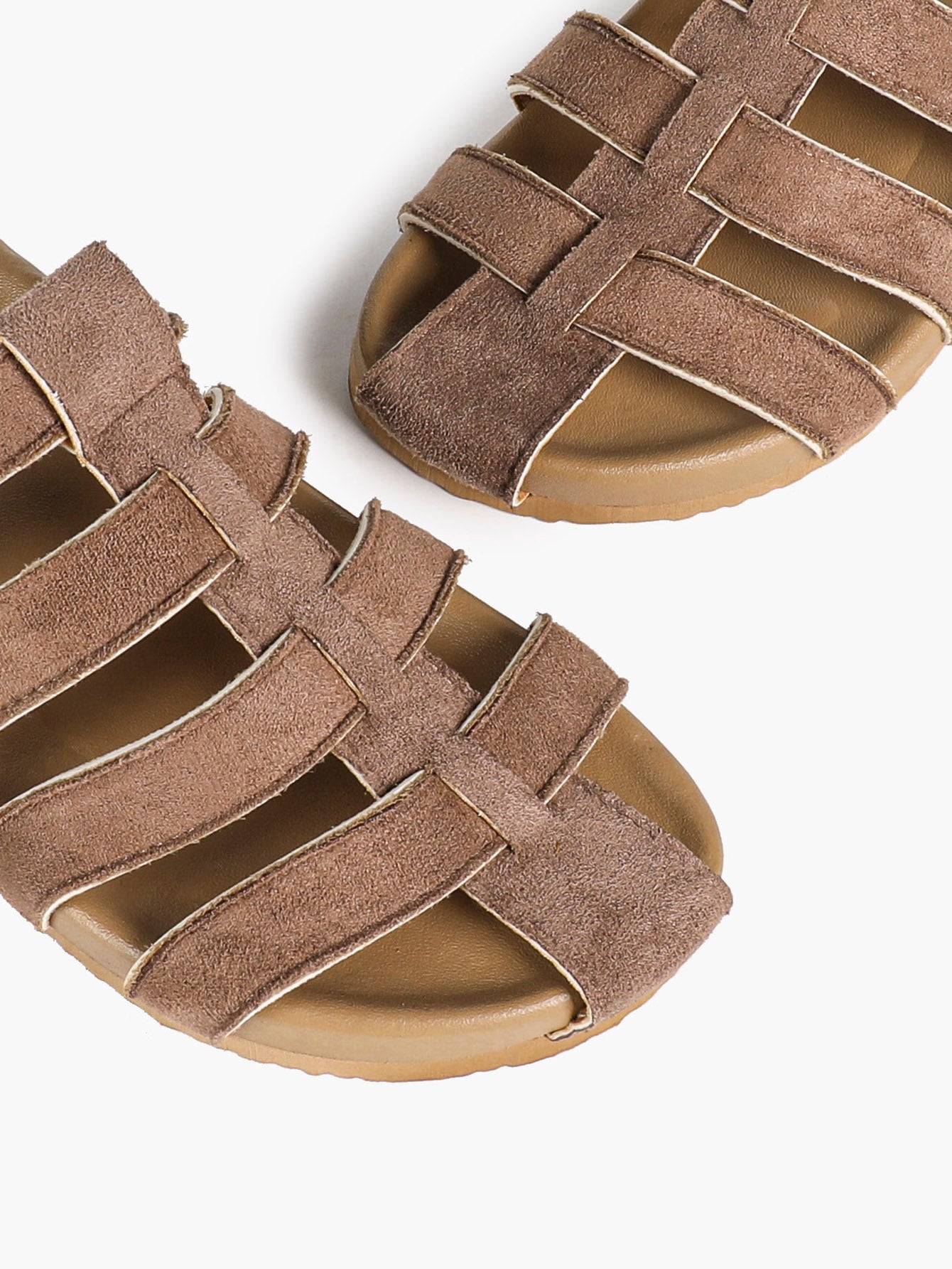 Camel Suede Woven Cage Slides with Silver-Tone Side Buckle