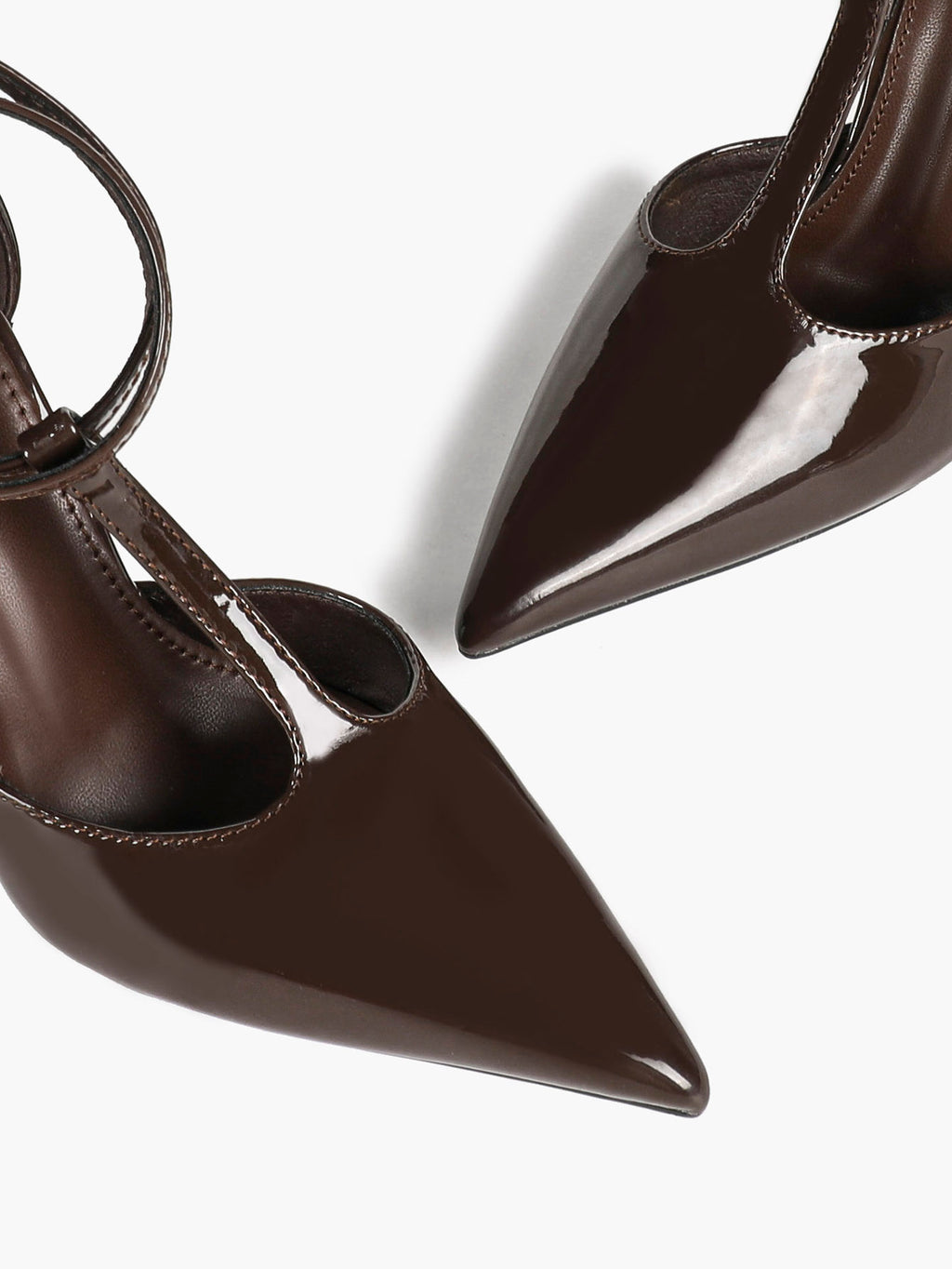Dark Gloss T-Strap Pumps - Sculpted Pointed Toe Heels with a 4.13" Stiletto