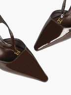 Slimming V-Strap Pumps - Chocolate Patent Heels for Delicate Foot Framing