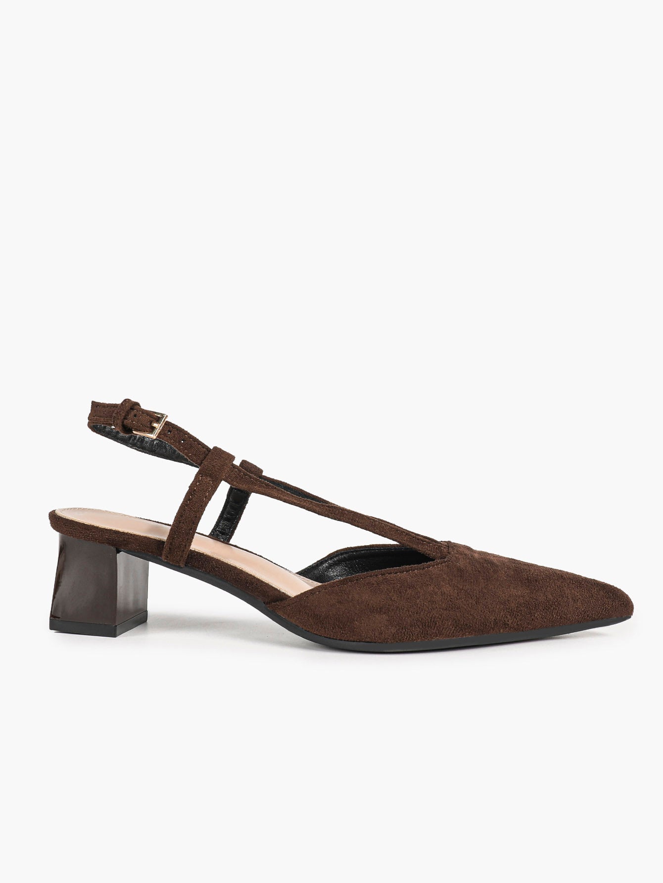 Red Patent V-Strap Slingback Heels with Pointed Toe and Low Block Heel