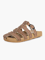 Camel Suede Woven Cage Slides with Silver-Tone Side Buckle