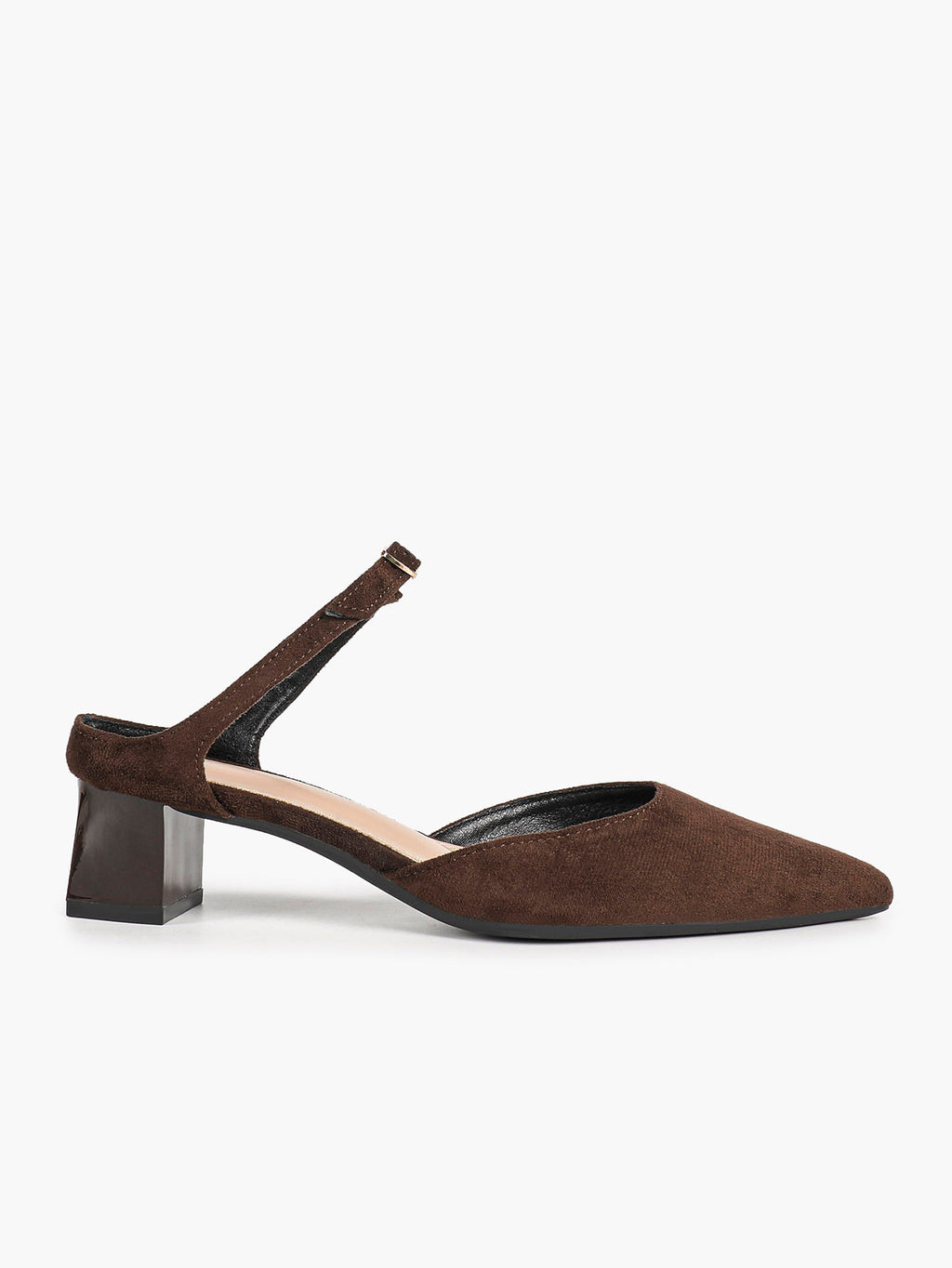 Brown Suede Pointed-Toe Slingback Pumps with Low Block Heel