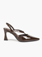 Slimming V-Strap Pumps - Chocolate Patent Heels for Delicate Foot Framing