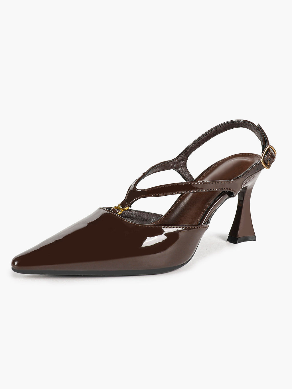 Slimming V-Strap Pumps - Chocolate Patent Heels for Delicate Foot Framing