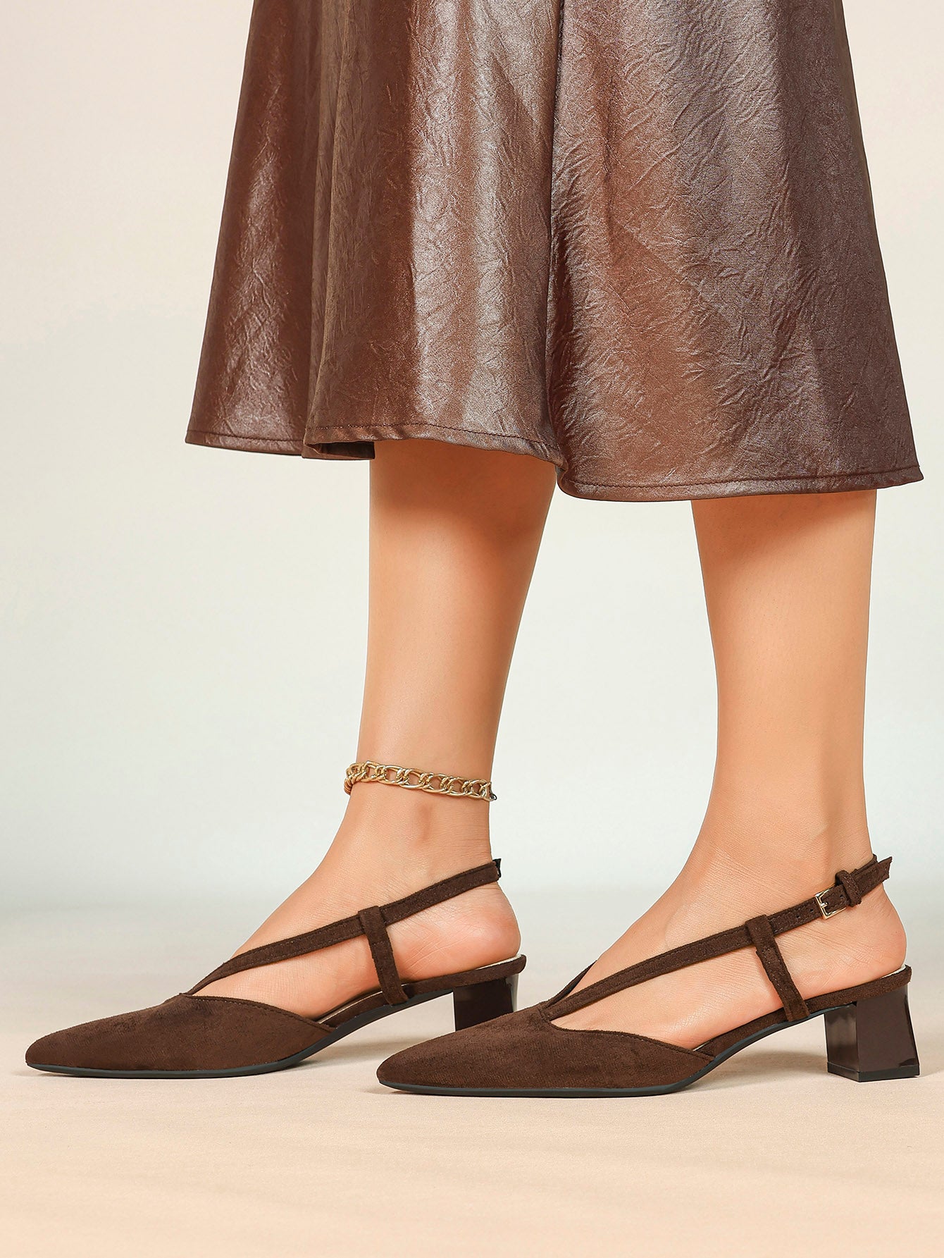 Red Patent V-Strap Slingback Heels with Pointed Toe and Low Block Heel