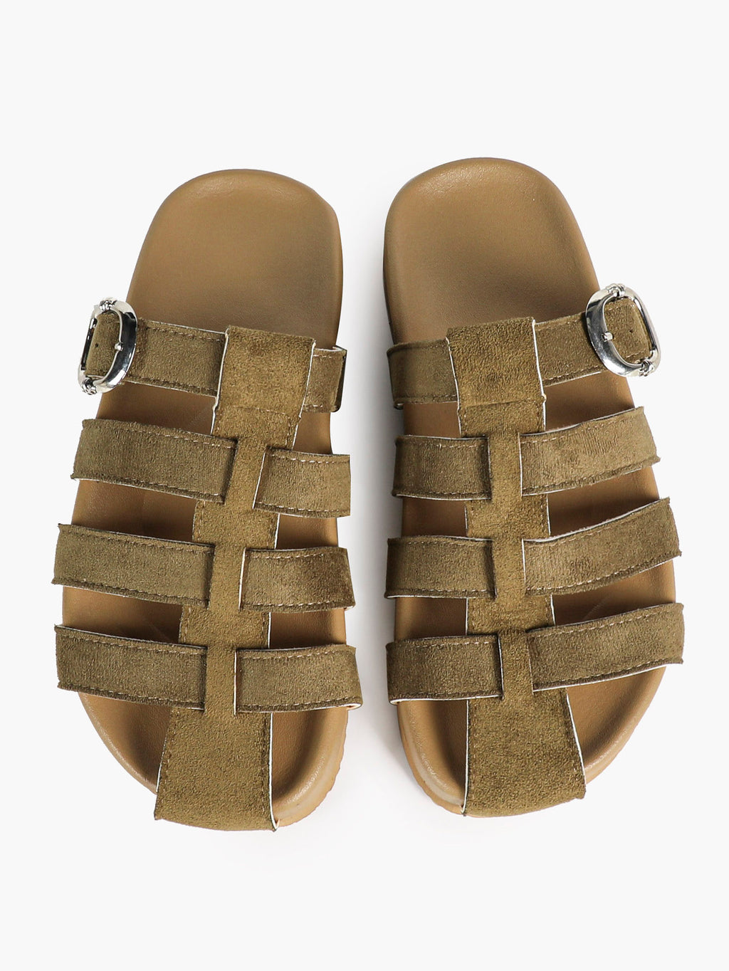 Camel Suede Woven Cage Slides with Silver-Tone Side Buckle