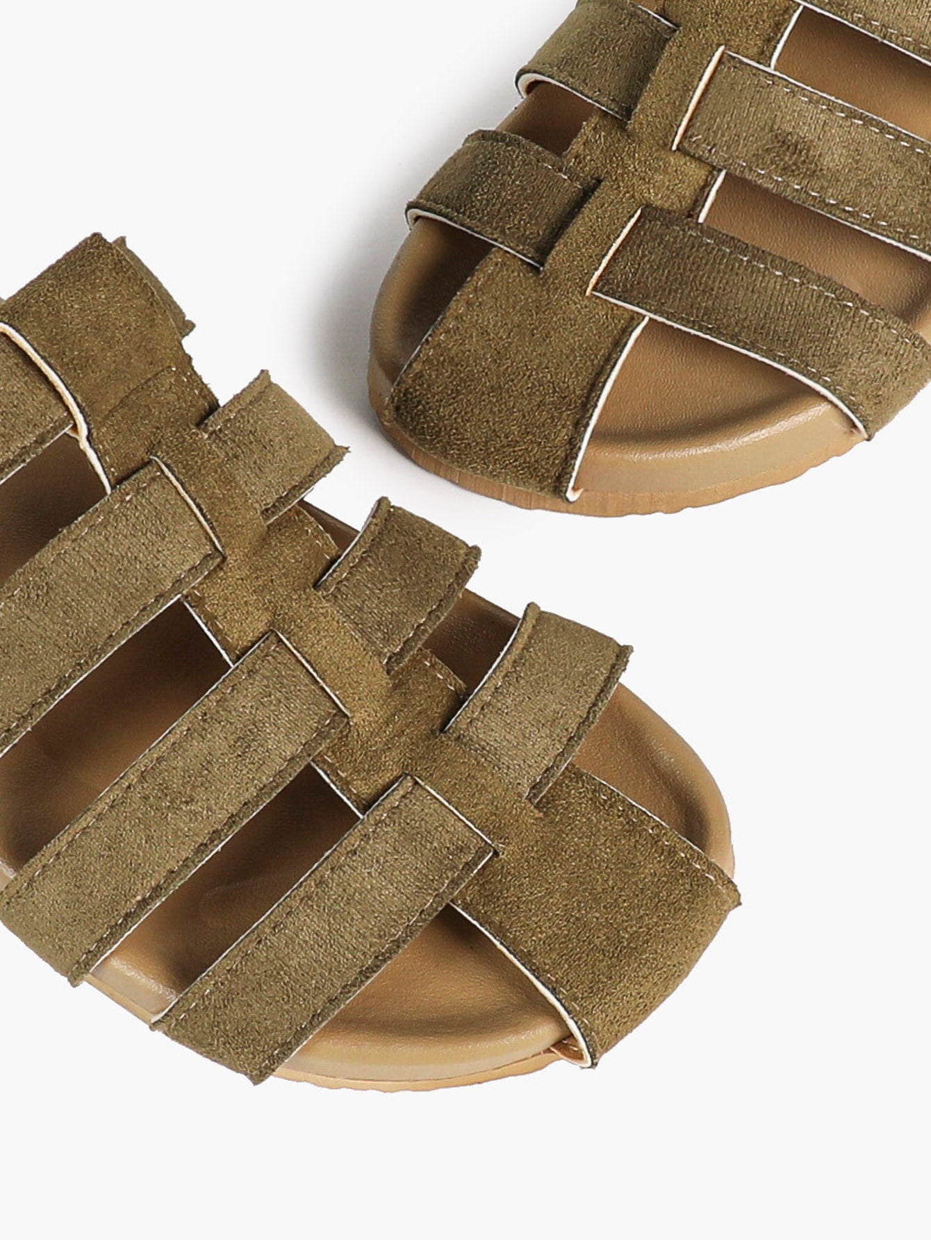 Camel Suede Woven Cage Slides with Silver-Tone Side Buckle