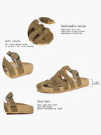 Camel Suede Woven Cage Slides with Silver-Tone Side Buckle