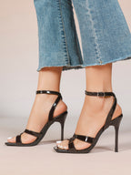 Silver Metallic Cross Strap Ankle Strap Heeled Sandals Stiletto Pumps  Evening Party