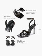 Silver Metallic Cross Strap Ankle Strap Heeled Sandals Stiletto Pumps  Evening Party