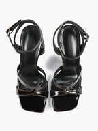 Silver Metallic Cross Strap Ankle Strap Heeled Sandals Stiletto Pumps  Evening Party