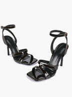 Silver Metallic Cross Strap Ankle Strap Heeled Sandals Stiletto Pumps  Evening Party