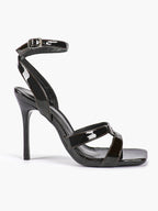 Silver Metallic Cross Strap Ankle Strap Heeled Sandals Stiletto Pumps  Evening Party