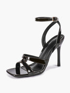 Silver Metallic Cross Strap Ankle Strap Heeled Sandals Stiletto Pumps  Evening Party