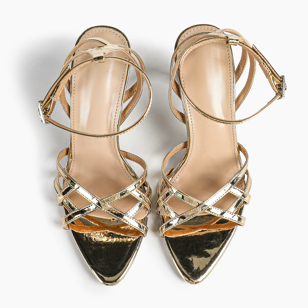 Crisscross Strappy Ankle Strap Metallic Silver Stiletto Sandals Party Date Night