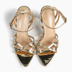 Crisscross Strappy Ankle Strap Metallic Silver Stiletto Sandals Party Date Night