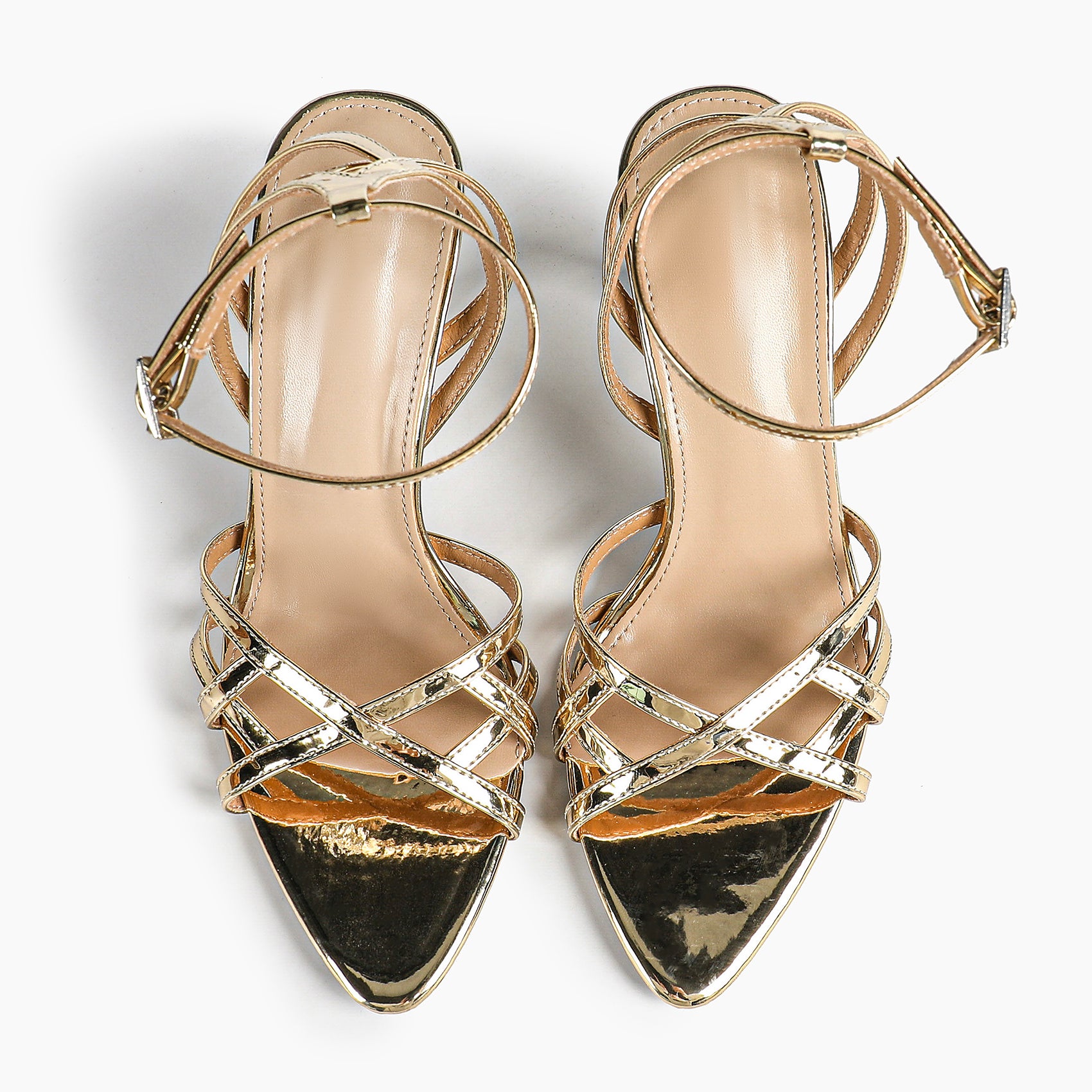 Crisscross Strappy Ankle Strap Metallic Silver Stiletto Sandals Party Date Night