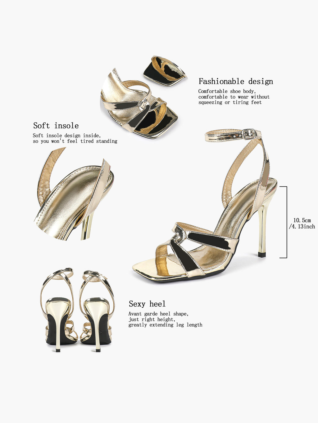 Silver Metallic Cross Strap Ankle Strap Heeled Sandals Stiletto Pumps  Evening Party