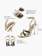 Silver Metallic Cross Strap Ankle Strap Heeled Sandals Stiletto Pumps  Evening Party