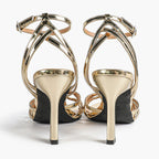 Crisscross Strappy Ankle Strap Metallic Silver Stiletto Sandals Party Date Night