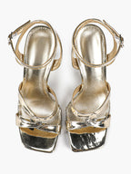 Silver Metallic Cross Strap Ankle Strap Heeled Sandals Stiletto Pumps  Evening Party