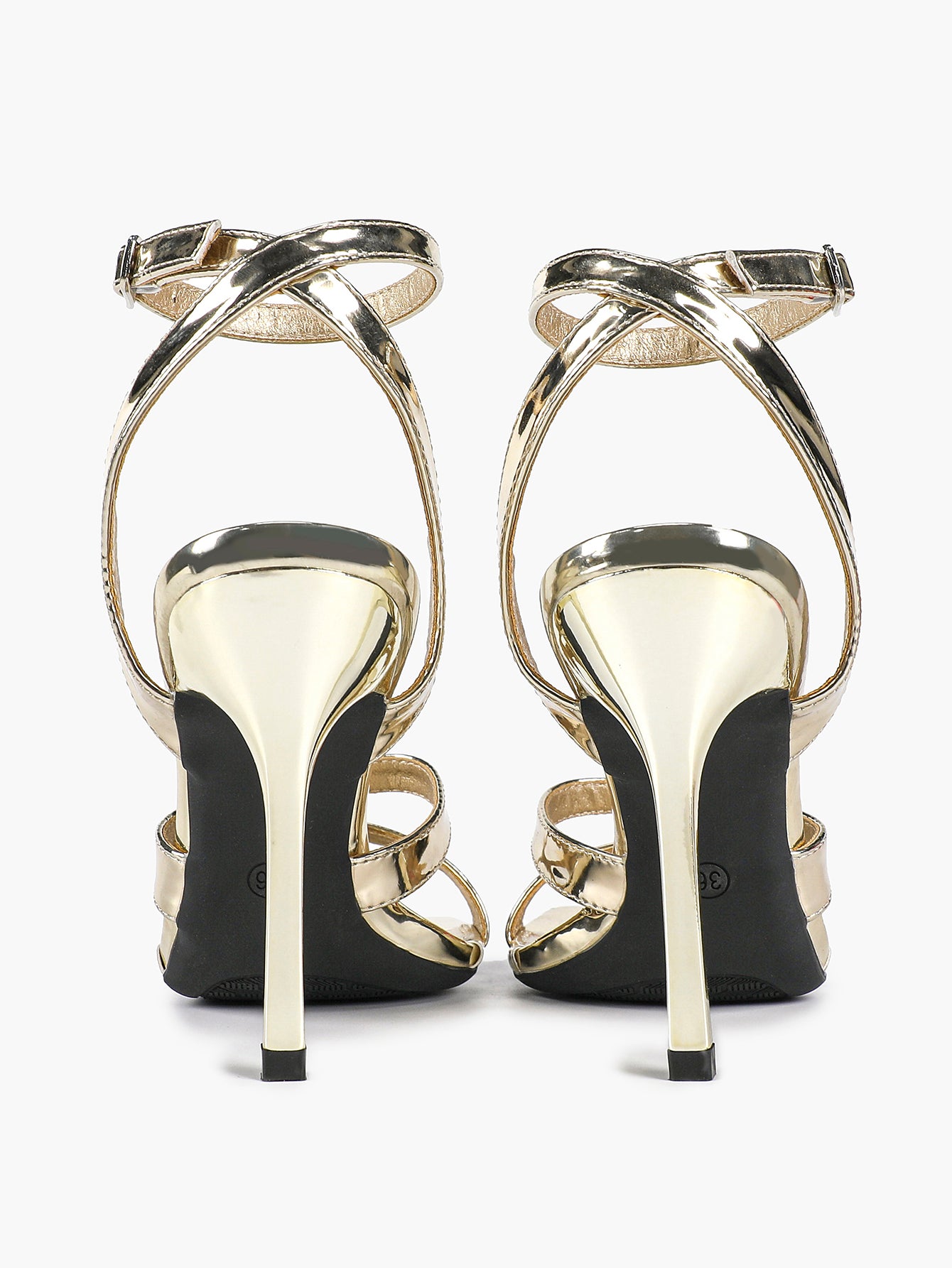 Silver Metallic Cross Strap Ankle Strap Heeled Sandals Stiletto Pumps  Evening Party