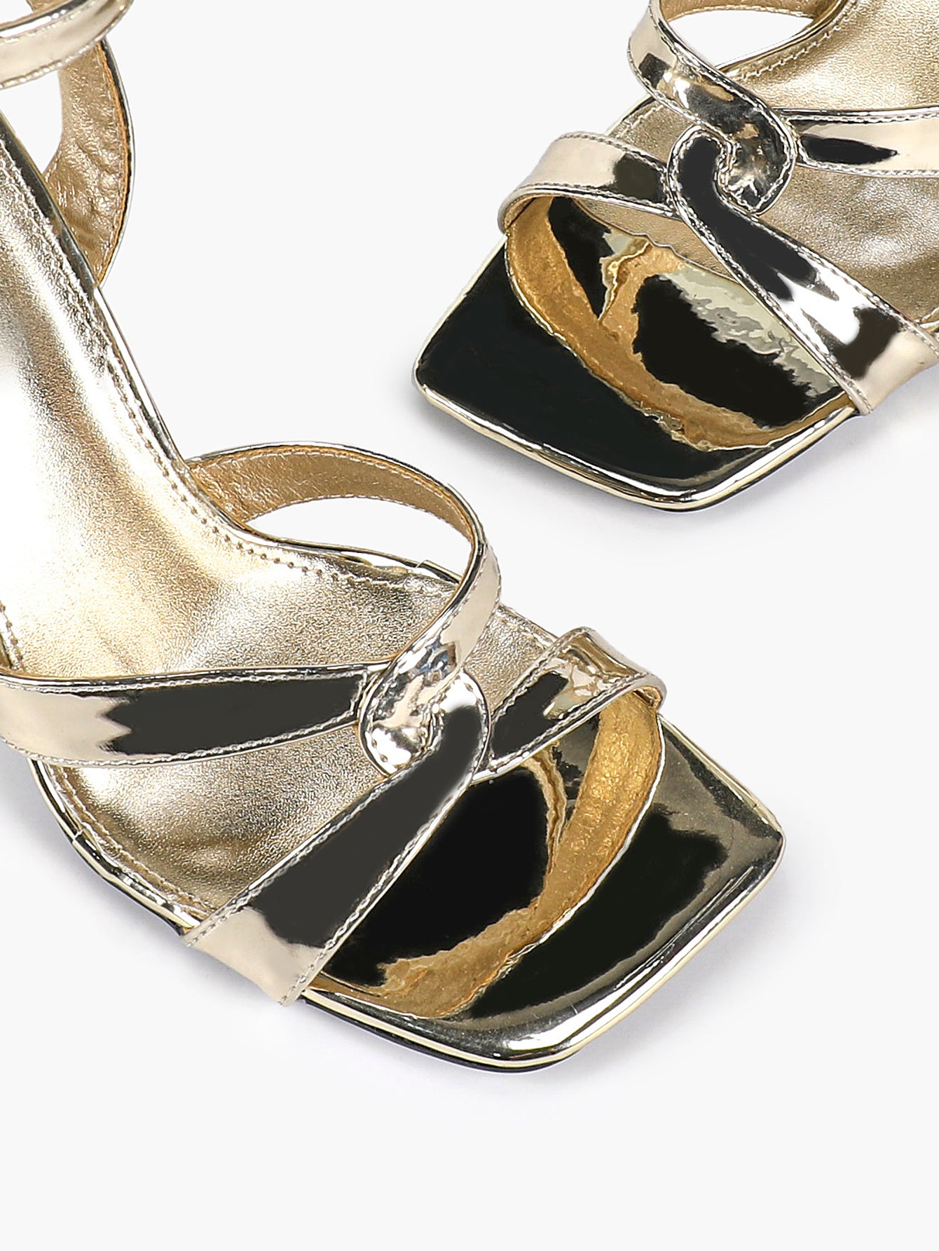 Silver Metallic Cross Strap Ankle Strap Heeled Sandals Stiletto Pumps  Evening Party