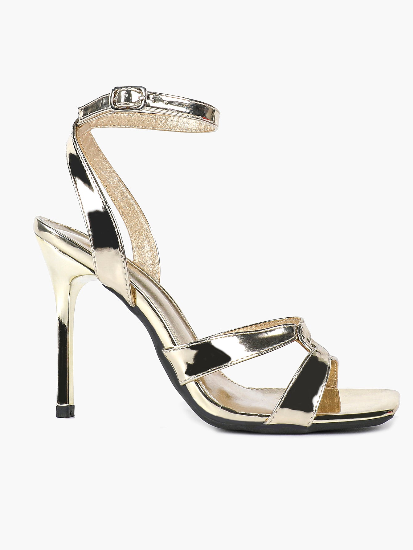 Silver Metallic Cross Strap Ankle Strap Heeled Sandals Stiletto Pumps  Evening Party