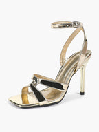 Silver Metallic Cross Strap Ankle Strap Heeled Sandals Stiletto Pumps  Evening Party