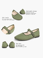 Women's Woven Mary Jane Flats Brown Trim Slip On Shoes Vacation Dailywear Shoes ISHIFIVAN