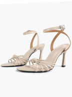 Gold Metallic Knotted Multi-Strap Open Toe Ankle Strap High Heel Sandals