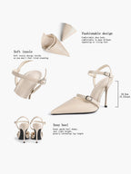 Double Strap Slingback Pointed Toe Stiletto Heels - Mary Jane Style Pumps