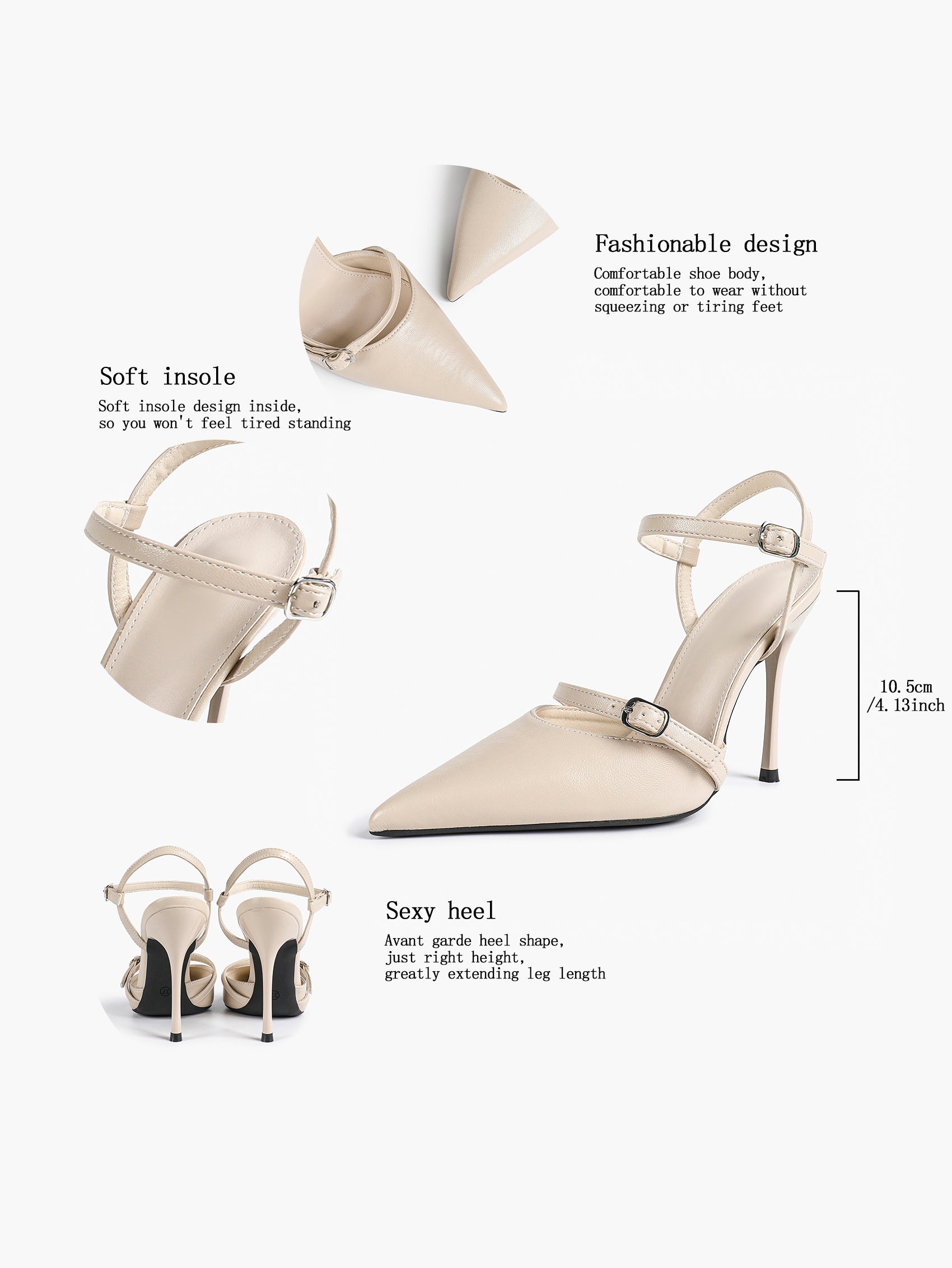 Double Strap Slingback Pointed Toe Stiletto Heels - Mary Jane Style Pumps