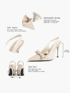 Pointed Toe Bow Detail Slingback Heels - Office Formal Evening Pumps