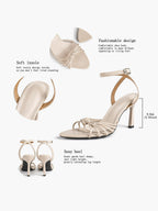 Gold Metallic Knotted Multi-Strap Open Toe Ankle Strap High Heel Sandals