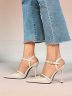 Double Strap Slingback Pointed Toe Stiletto Heels - Mary Jane Style Pumps