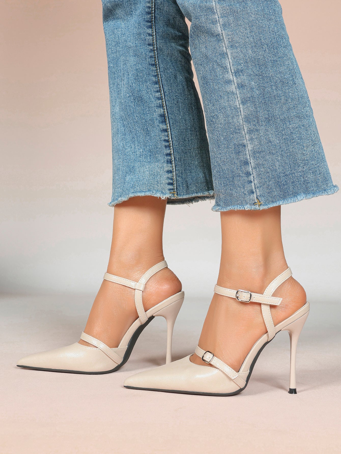 Double Strap Slingback Pointed Toe Stiletto Heels - Mary Jane Style Pumps